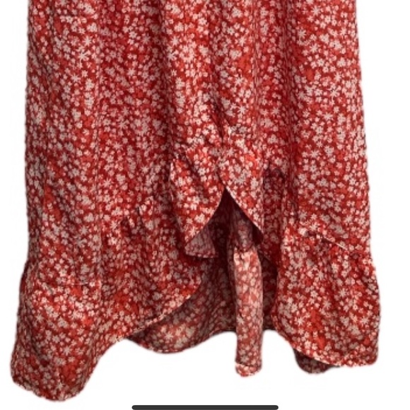 Loft Red Ditsy Floral Dress Midi Spaghetti Strap Drawstring Waist Size 12 - Picture 5 of 8